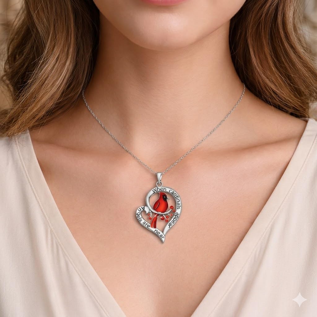 SUPAC Red Cardinal Necklace, Silver-Plated 'I Am Always with You' Inspirational Message, Adjustable - Christmas, Party, or Birthday Gift