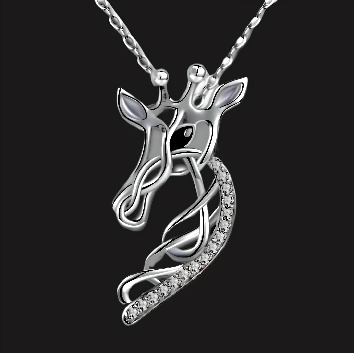 SUPAC Sterling Silver Tree of Life Giraffe Pendant Necklace, Blue Crystal Background, Gift for Animal Lovers! (Silver Giraffe Head)