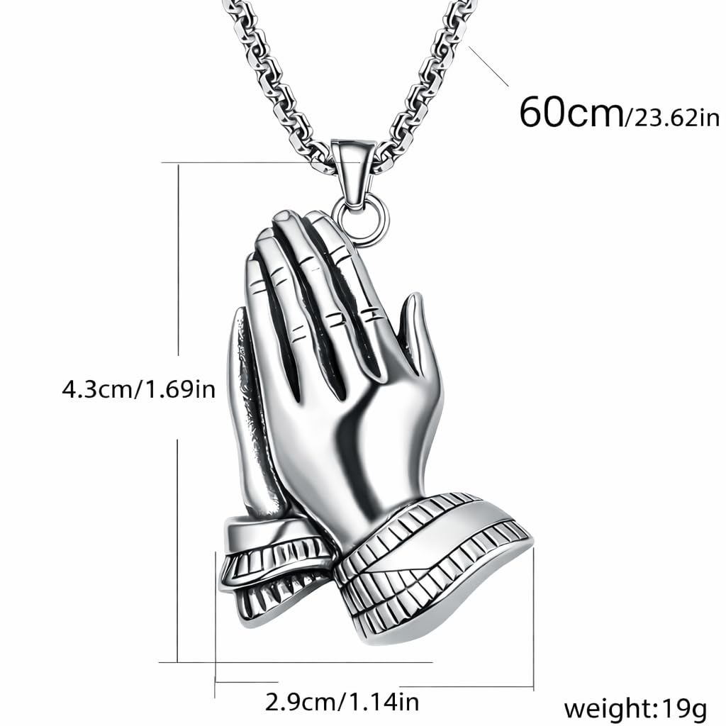 Exquisite Silver Prayer Hands Necklace - A Symbol of Faith, Elegance, and Spiritual Connection - 1pc Prayer Hands Stainless Steel Chain Pendant