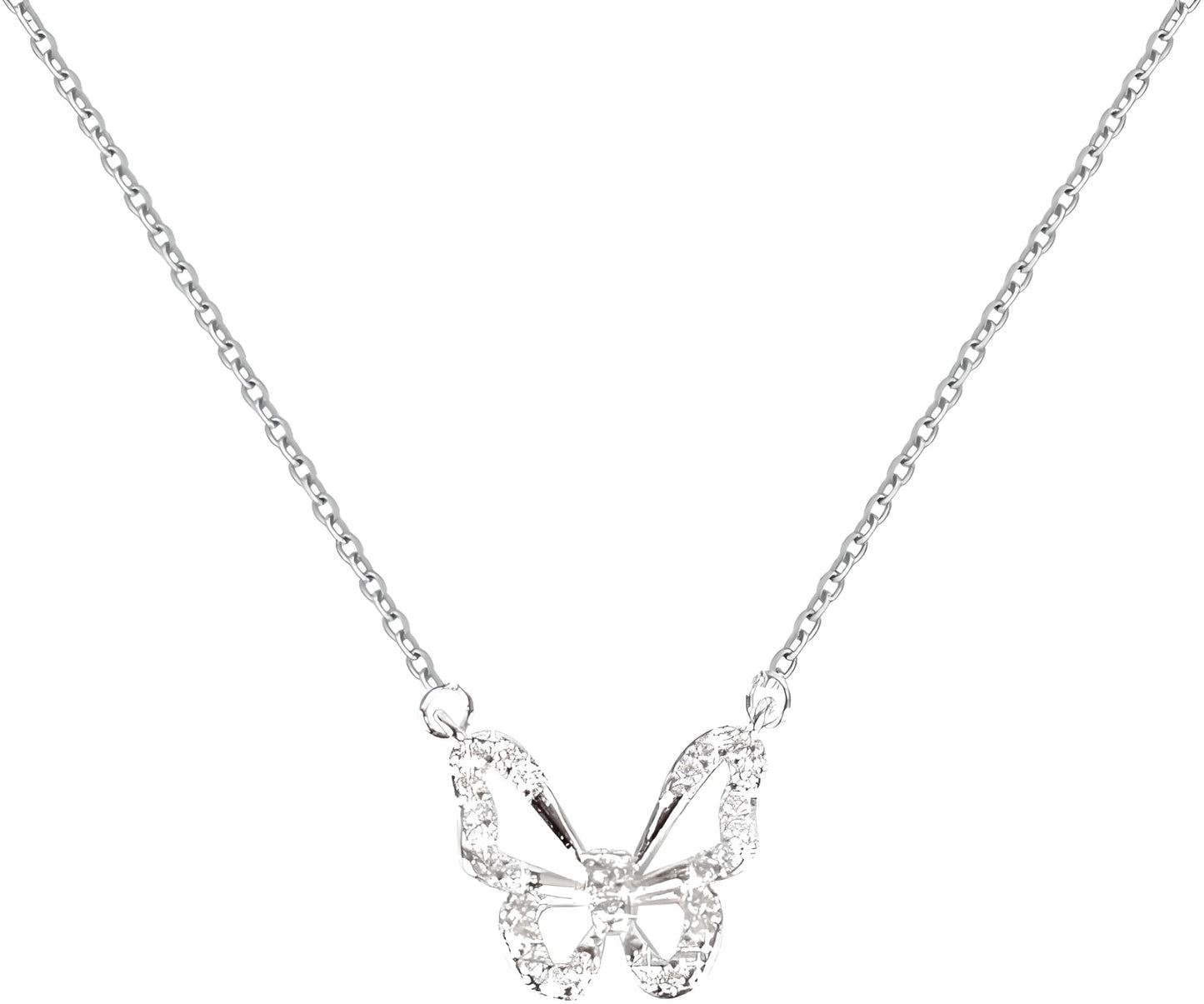 SUPAC Elegant Silver Butterfly Necklace with Delicate Rhinestone Diamonds, Neck Jewelry Ornament - Embellish Your Style, Perfect for Gifting!