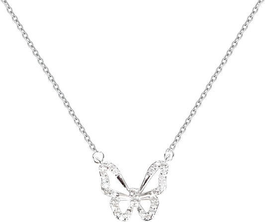 SUPAC Elegant Silver Butterfly Necklace with Delicate Rhinestone Diamonds, Neck Jewelry Ornament - Embellish Your Style, Perfect for Gifting!