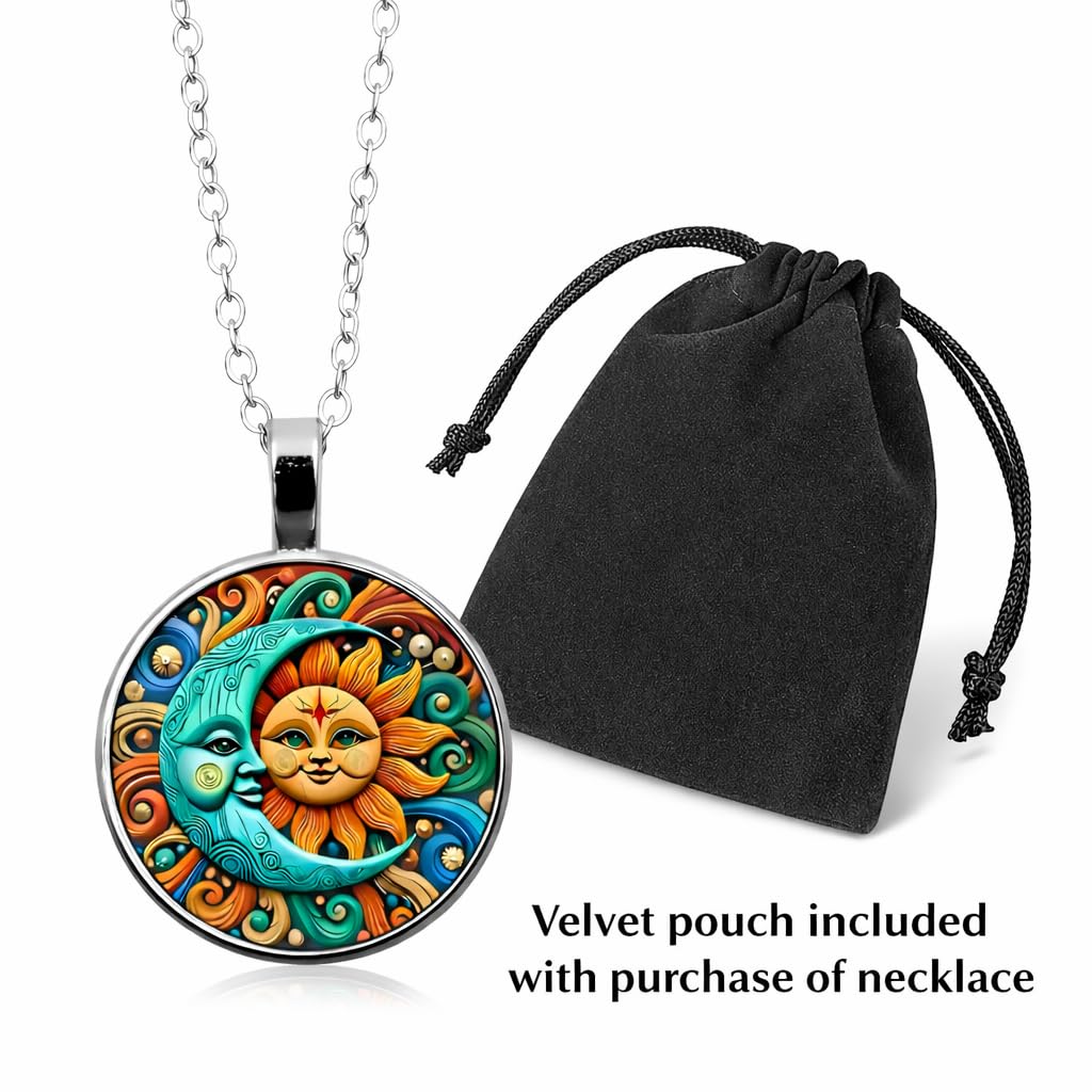 1pc Stunning Round Pendant Necklace - Unique Sun & Moon Pattern, Oil Painting Style Glass Mosaic, Alloy Construction, Trendy Sweater Chain, Fashionable Gift for Women - Christmas or Birthday Gift