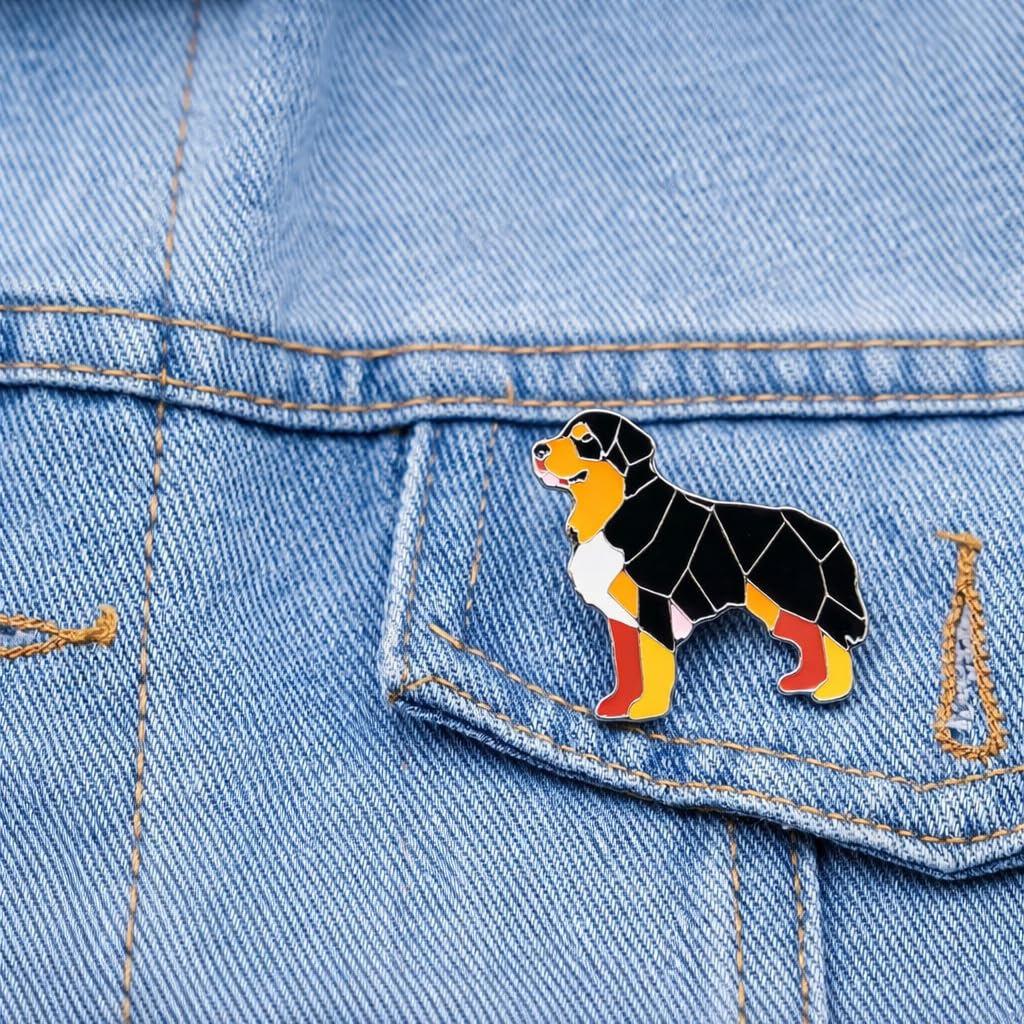Dog Breed Pins - Geometric Australian Shepherd, Cat, Husky, Bernese Mountain Dog, Enamel Pin, Modern Art Design, White and Purple - Badge for Men