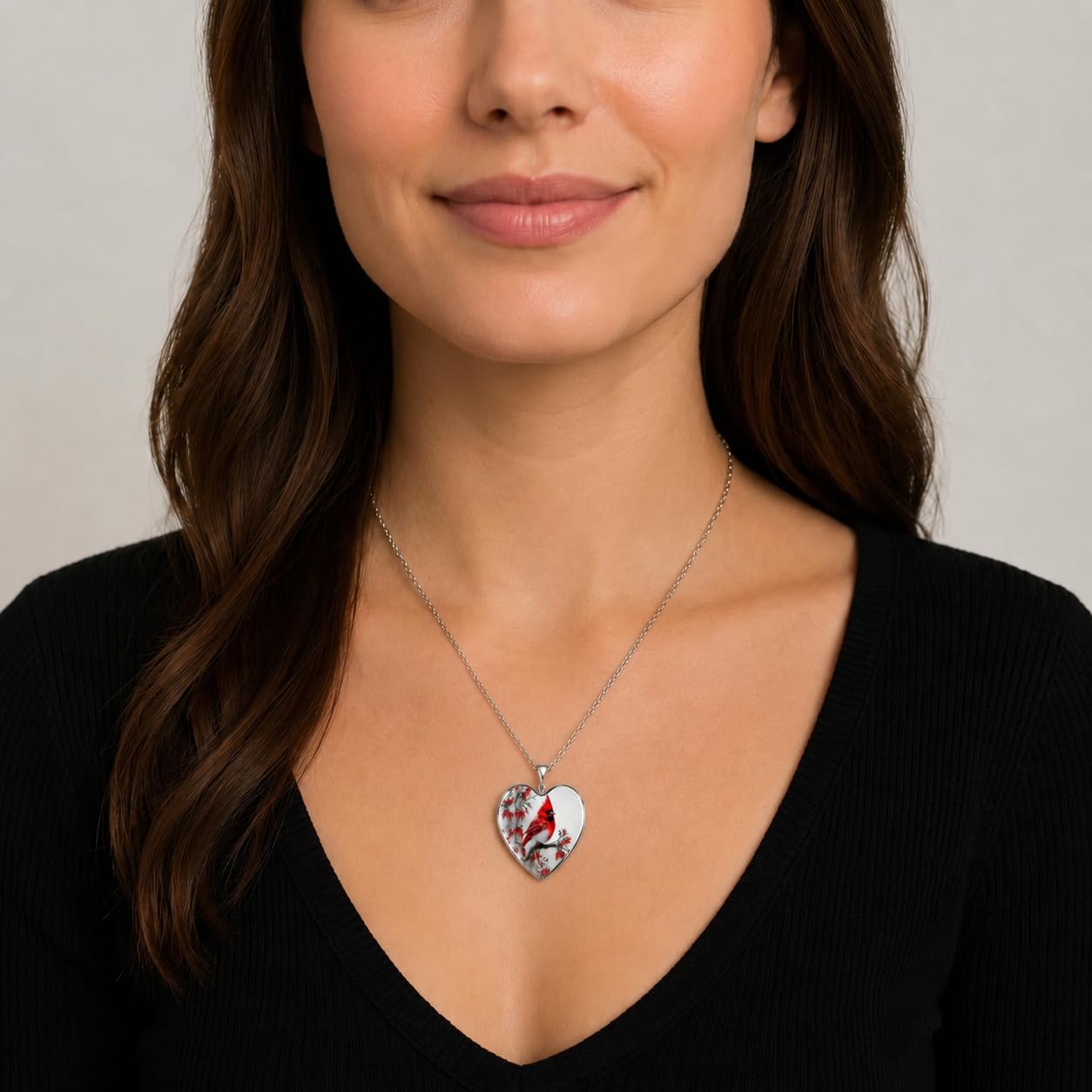 SUPAC Red Cardinal Necklace, Silver-Plated 'I Am Always with You' Inspirational Message, Adjustable - Christmas, Party, or Birthday Gift (Standing Cardinal)