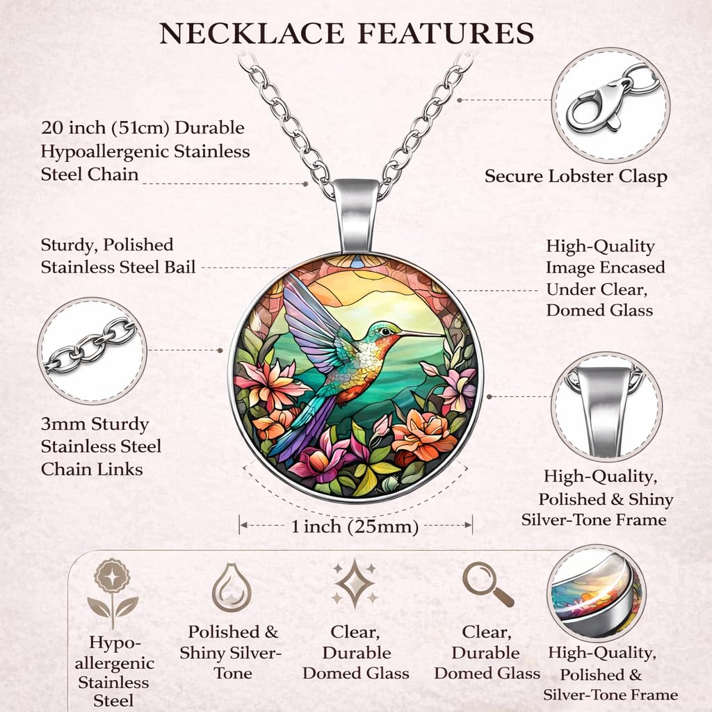 SUPAC Stunning Hummingbird Pendant Necklace - Two Humming Birds Searching for Flower - Fashionable Alloy Jewelry with Delicate Details - Birthday, Party, Gift Idea for Her