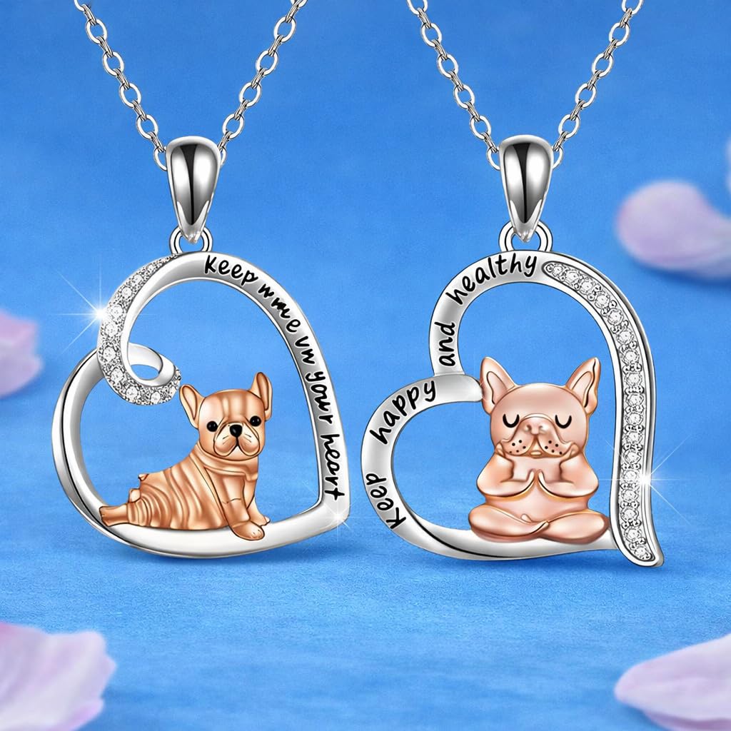 SUPAC Dog Breeds Necklace, German Shepherd, Labrador Retriever, Heart Pendant Necklace, Black and Gold, Crystal Paw Print Design, Dog Lovers Gift