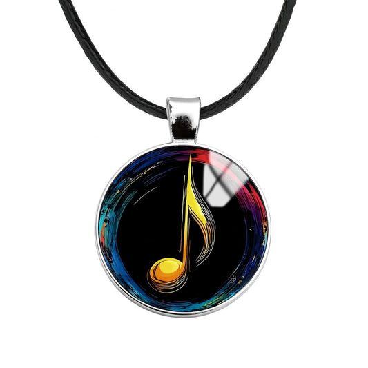 SUPAC Musical Note Pendant Necklace, Black Leather Cord, Eighth Note, Treble Clef, 17.7 Inch Chain with 2 Inch Extension