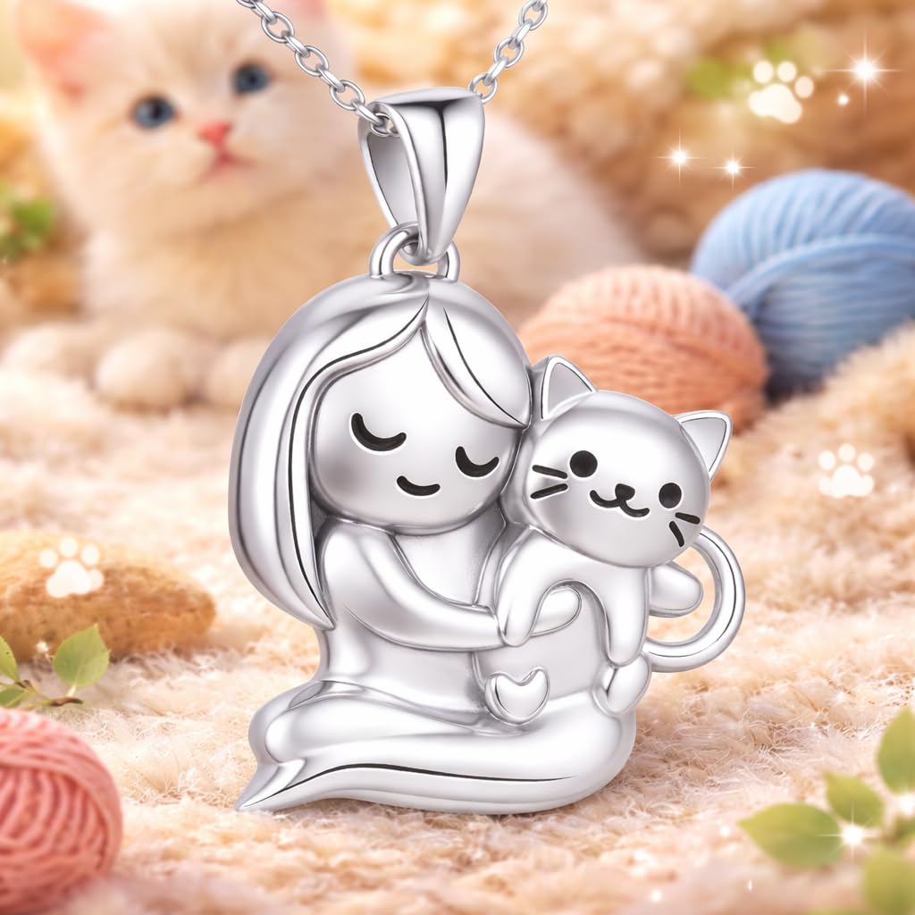 SUPAC Cute Cat Heart Necklace, With Black Kitten Sitting Together - Charming Heart Necklace in Rose Gold - Stylish Versatile Gift for Women & Party Accessory!