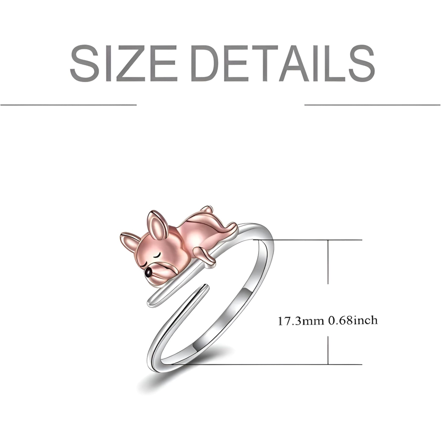 SUPAC German Shepherd, Yorkie, Pug Dog Paw Adjustable Ring, Sterling Silver, Paw Print Design with Crystal Accents - Christmas, Birthday, or Party Ring