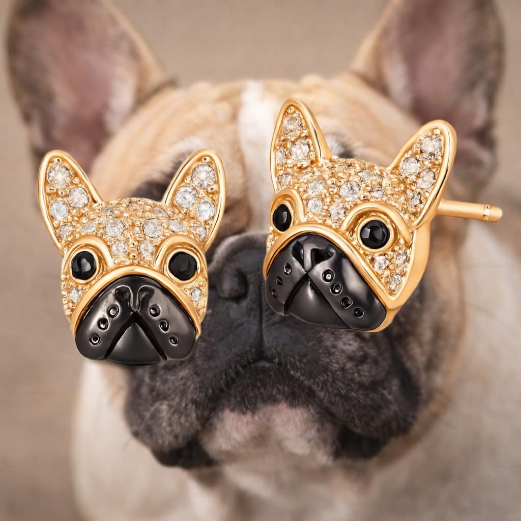 Dog Lovers' Earrings, Different Dog Breed Stud Earrings with Crystals, Rose Gold and Silver Tone - Party, Birthday, or Christmas Gift