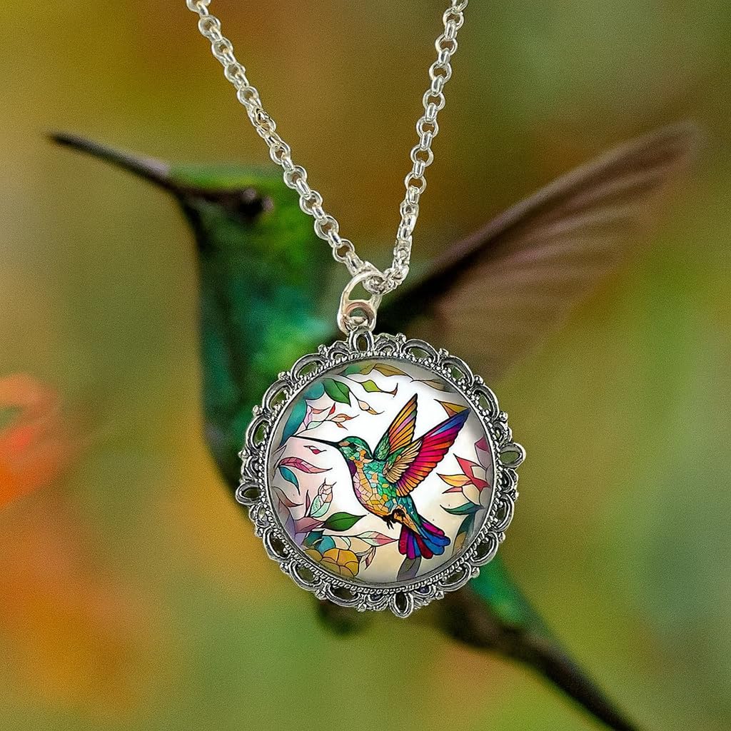 SUPAC Stunning Hummingbird Pendant Necklace - Two Humming Birds Searching for Flower - Fashionable Alloy Jewelry with Delicate Details - Birthday, Party, Gift Idea for Her
