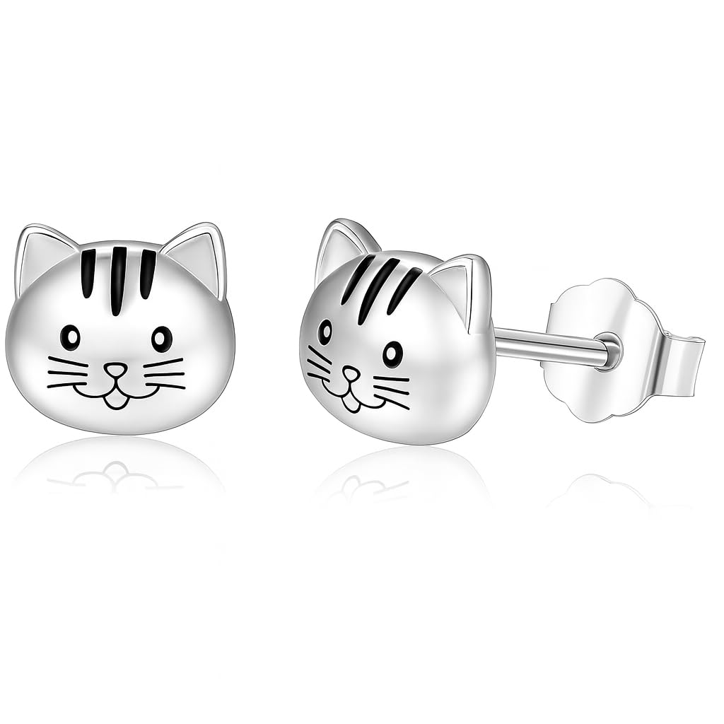 Stainless Steel Cat Face Earrings, Minimalist Cat Design Jewelry for Women - Hypoallergenic Animal Jewelry