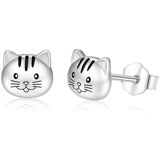 Stainless Steel Cat Face Earrings, Minimalist Cat Design Jewelry for Women - Hypoallergenic Animal Jewelry