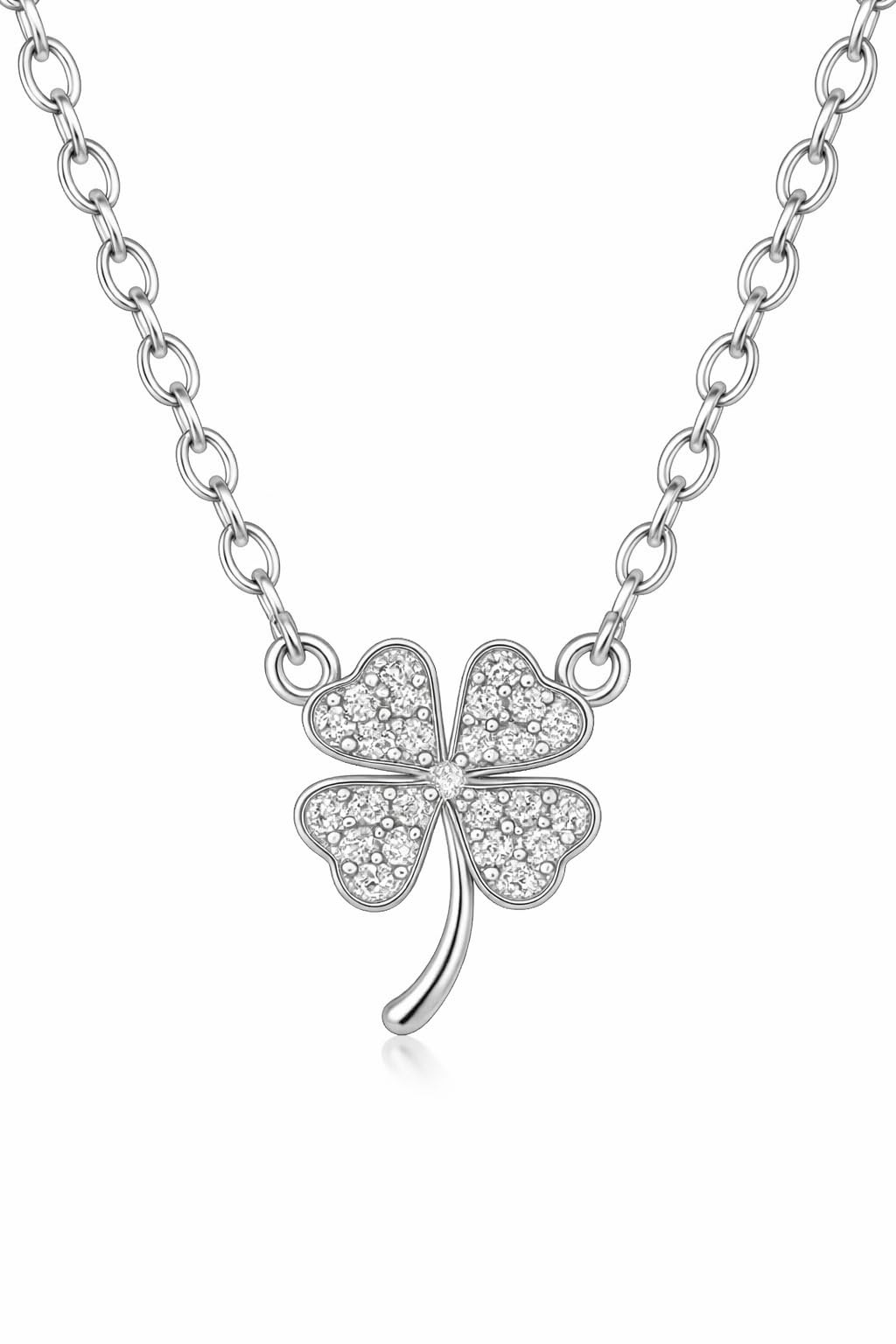 SUPAC Four-Leaf Clover Necklace with Sparkling Rhinestone Diamonds to Elevate Your Style - Silvery Four Leaf Clover Clavicle Pendant Necklace For Women