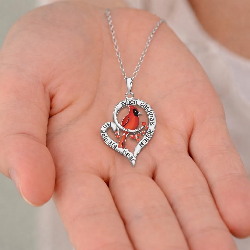 SUPAC Red Cardinal Necklace, Silver-Plated 'I Am Always with You' Inspirational Message, Adjustable - Christmas, Party, or Birthday Gift