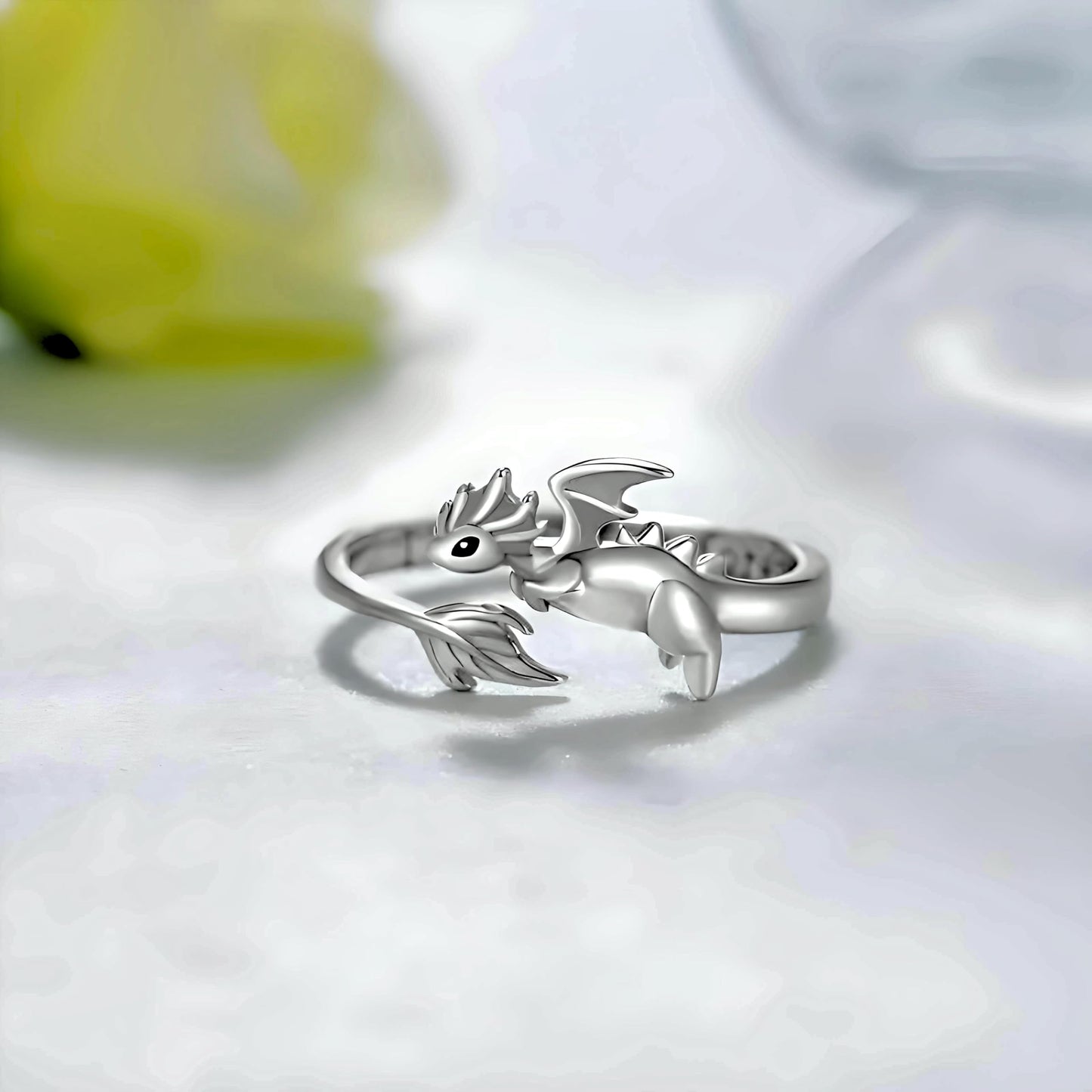 SUPAC Whimsical Silver Flying Dragon Ring - Unique Animal Shape Design, Adjustable Index Finger Ring for Men or Women, Cute Personality Statement Jewelry, Niche Fashion Accessory