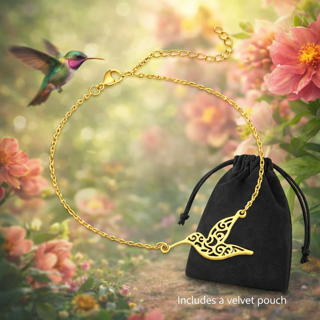 Dainty Hummingbird Chain Bracelet, Gold-Tone, 6.5-8.1 Inches Adjustable Length