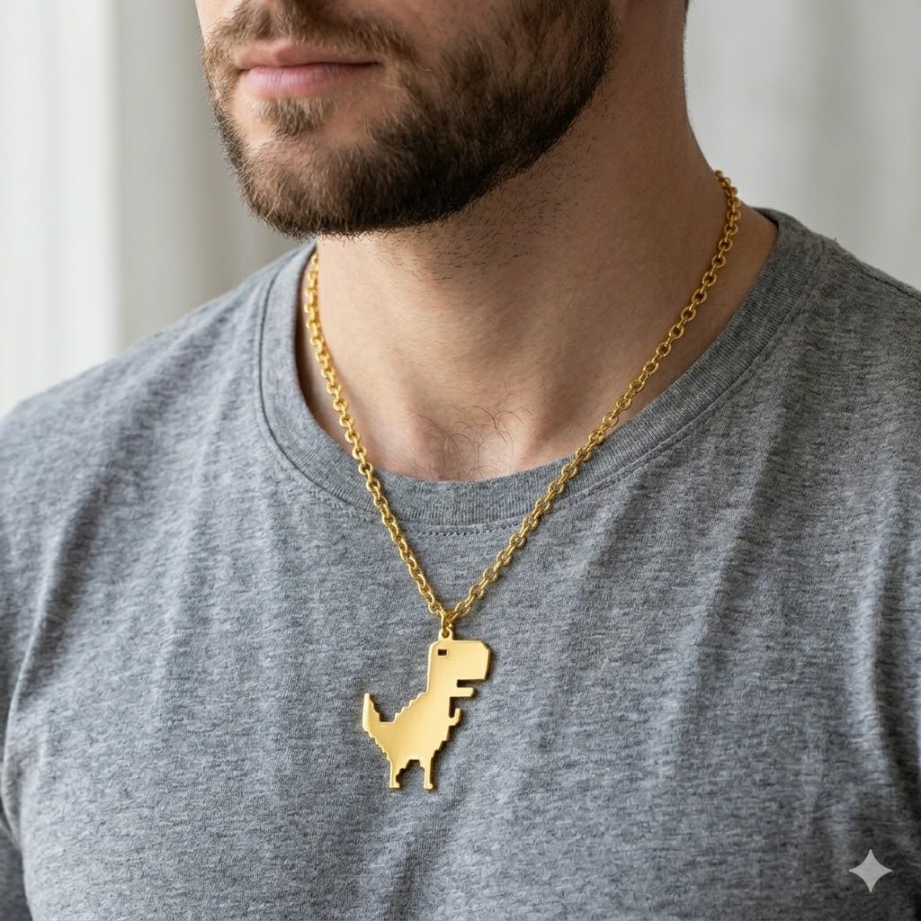 SUPAC Stainless Steel Plated T-Rex Dinosaur Pendant Necklace for Men or Women - Christmas or Birthday Gift