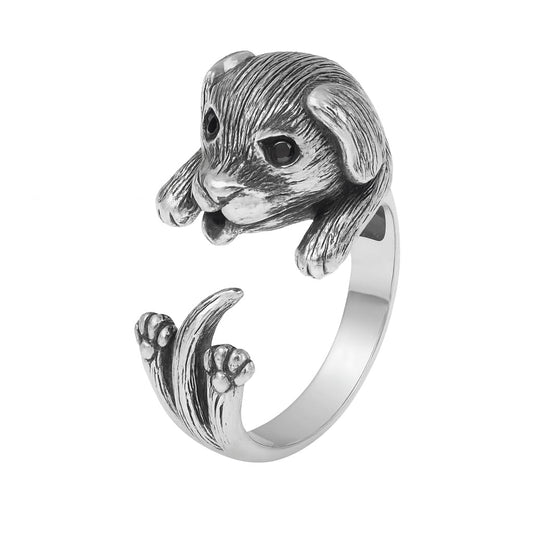 SUPAC Adjustable Golden Retriever Puppy - Silver Dog Ring, Dog Jewelry Gift - Fashion Jewelry