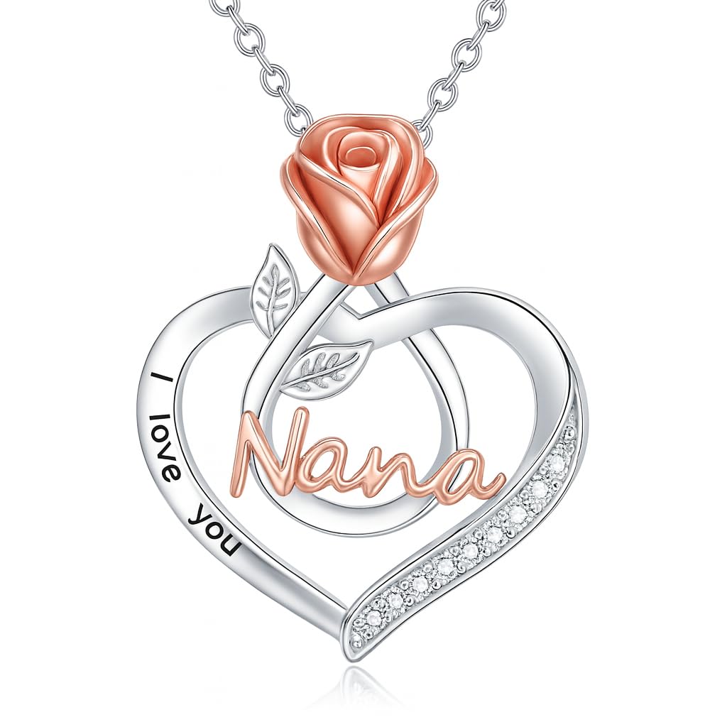 SUPAC Rose Gold and Silver Heart Nana Pendant Necklace with Crystals