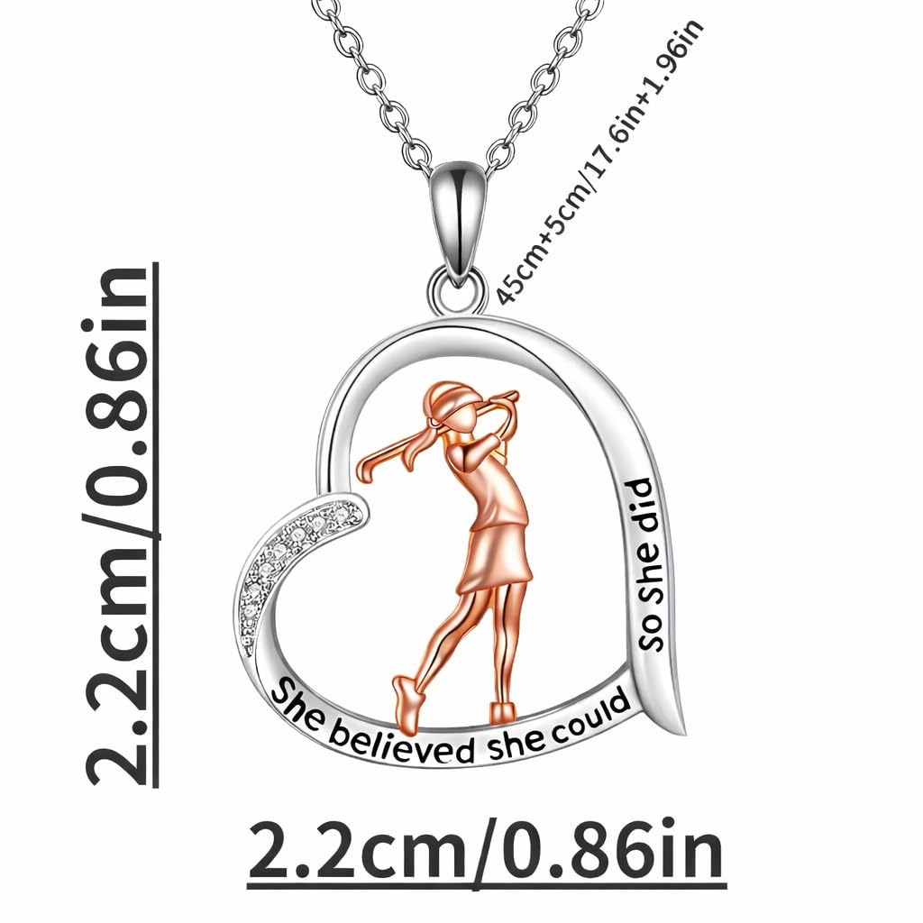 SUPAC Creative Sports Golf Girl Heart-shaped Pendant Necklace, Elegant Golf Jewelry, Birthday Party Christmas Gift: She believed she could so she did