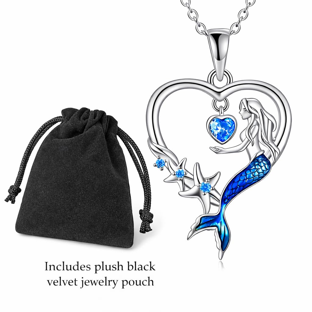 SUPAC Heart of the Sea Mermaid Pendant Necklace, Starfish and Blue Fin - with Multiple Colors