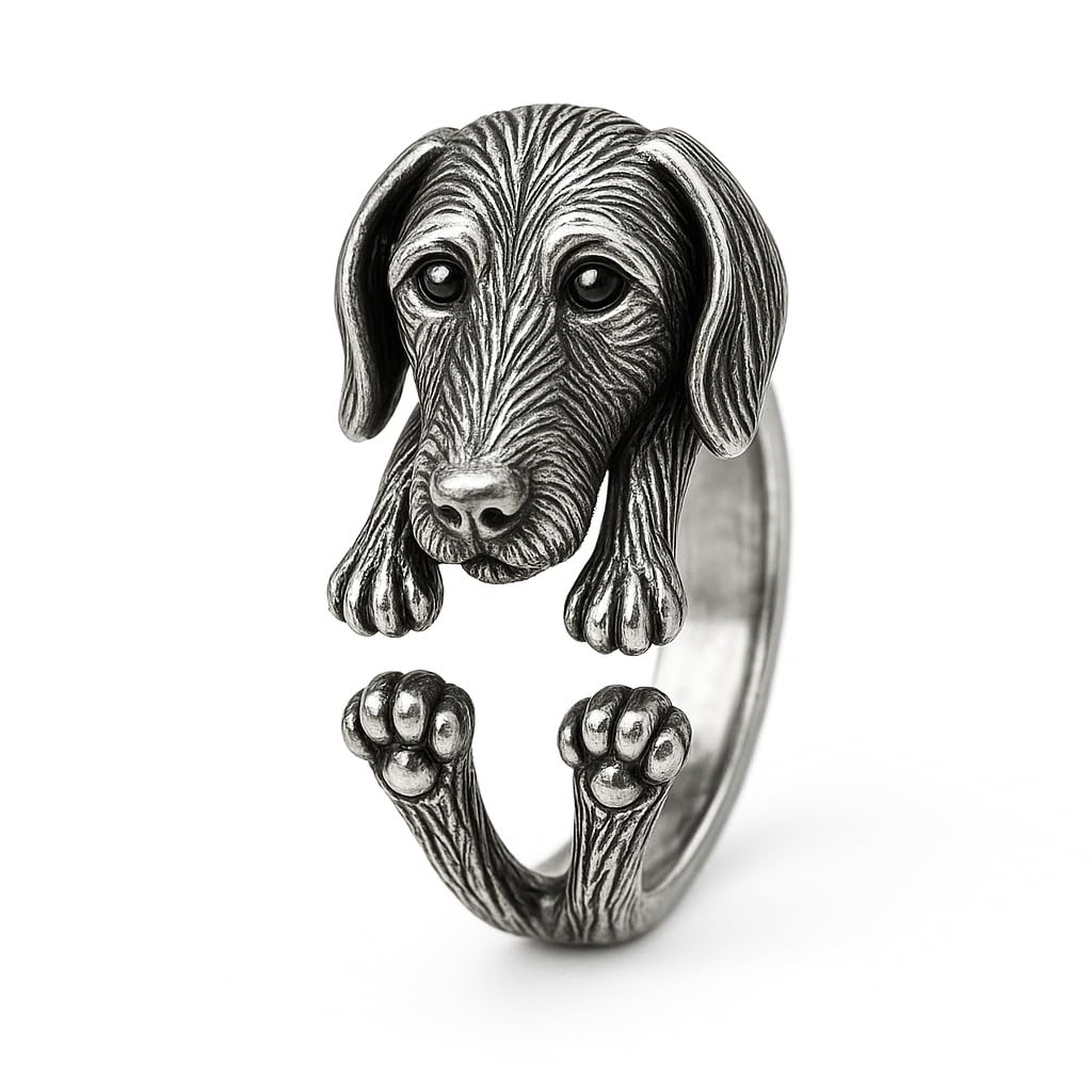 SUPAC Adjustable Silver Dog Ring, Westie Terrier and Bulldog Design, Fashion Jewelry (Silver Dachshund)