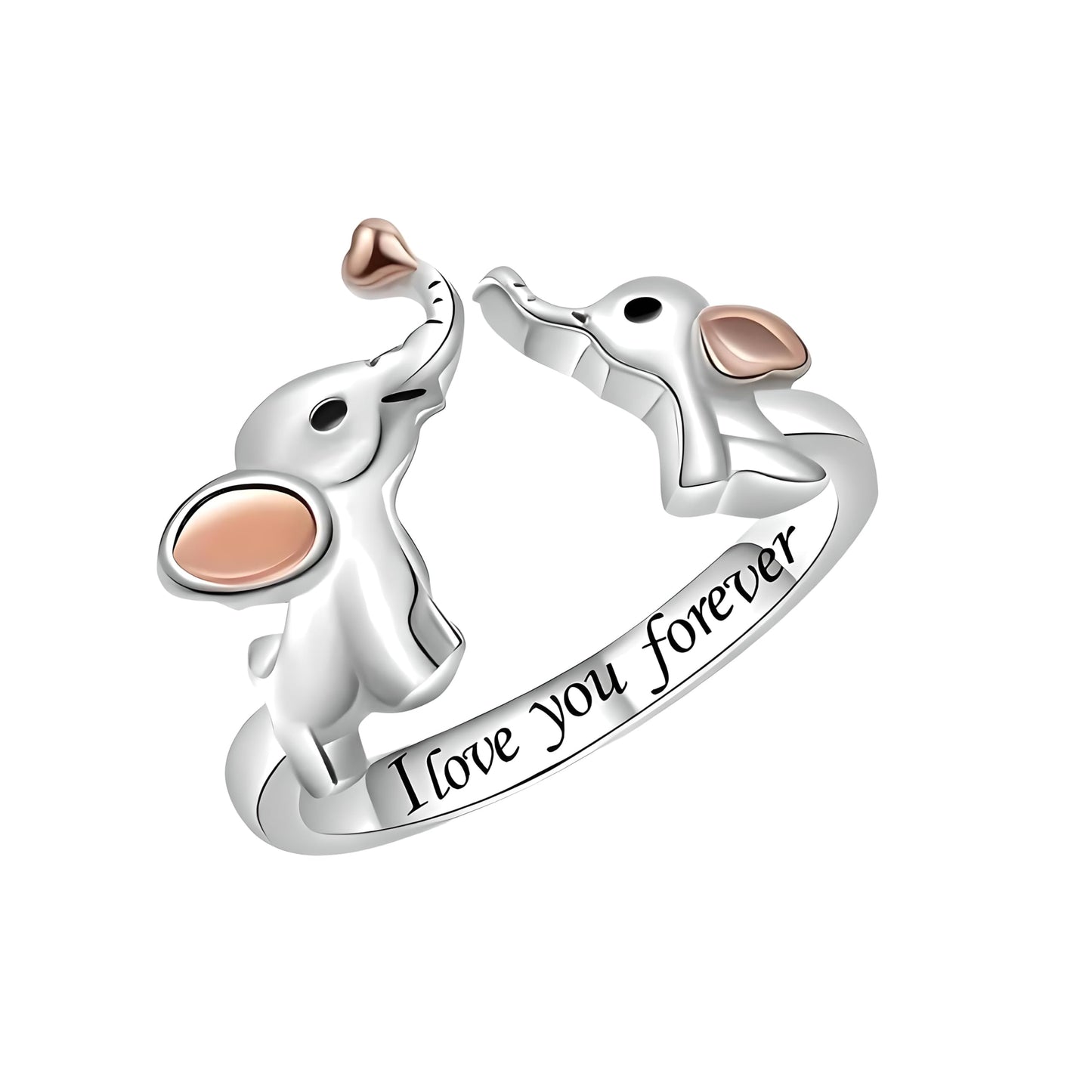 Silver Elephant Mom Daughter Adjustable Animal Ring Love Heart Animal Rings Jewelry Mother's Day Gifts for Women Wife Nana 9+ Variaitons