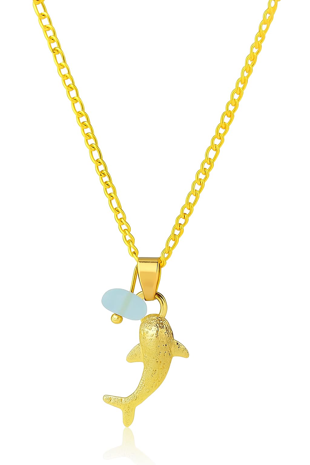 SUPAC Whale Shark Necklace with Sea Glass Accent, Gold and Silver Chain - 5 Color Options