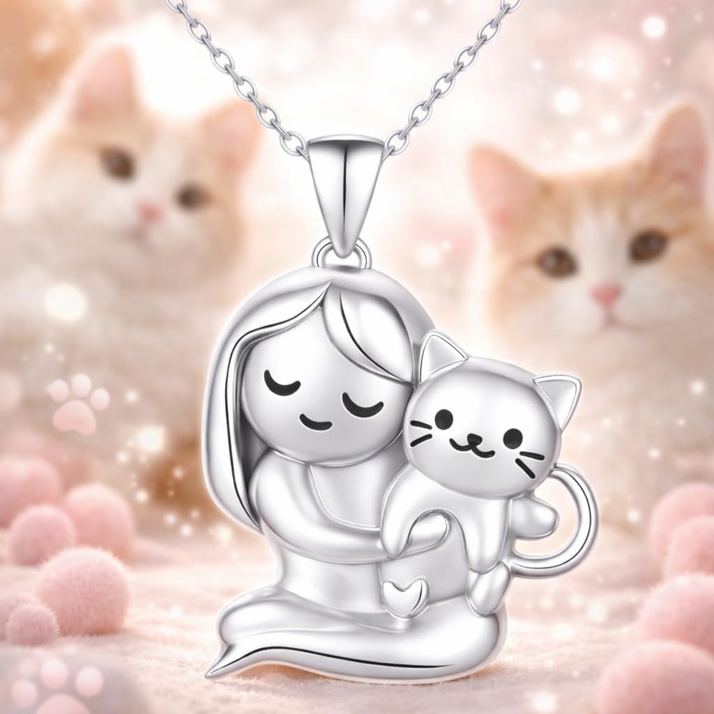 SUPAC Cute Cat Heart Necklace, With Black Kitten Sitting Together - Charming Heart Necklace in Rose Gold - Stylish Versatile Gift for Women & Party Accessory!