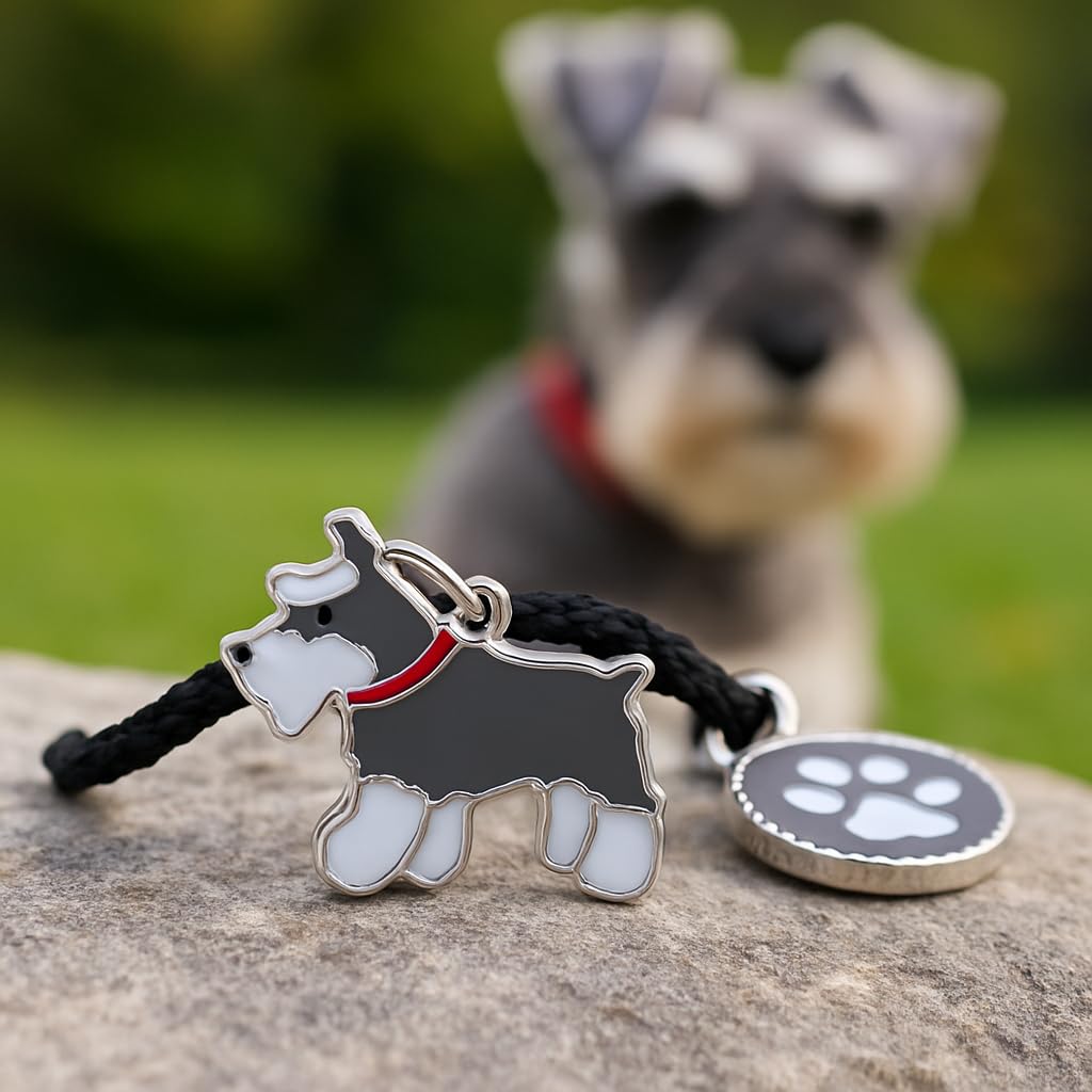 Pet Charm Bracelet with Dog Charms, Black Braided Band, I Love Dogs Design - Dog Lovers' Bracelet - Different Breeds of Dogs, Pet Lover Gift for Birthday and Holiday, Durable and Long-Lasting, Hypoallergenic and Nickel-Free, Everyday Wear (Schnauzer)
