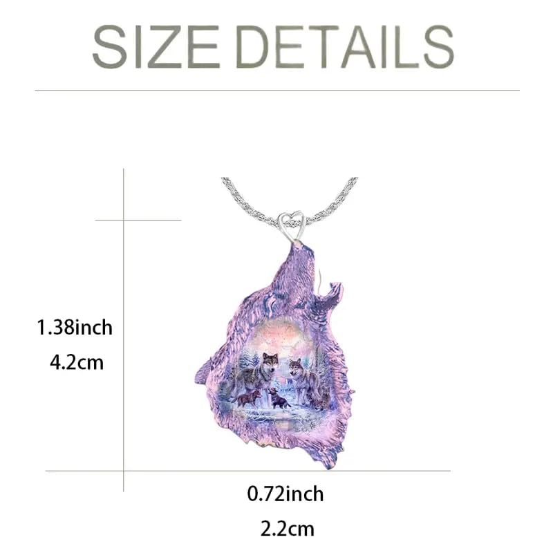 SUPAC Wolf Howling Galaxy, Solar System, Snow Field, Pendant Necklace, Stainless Steel Chain - Christmas, Birthday, or Party Gift (Wolf Flower)