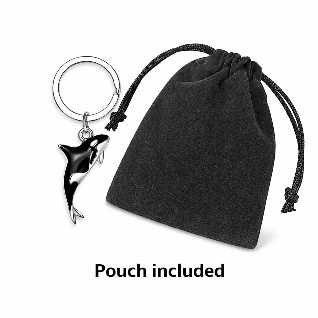 Orca Killer Whale Jewelry Set with Necklace, Earrings, Bracelet and Keychain, Black and Silver - Shamu Gift