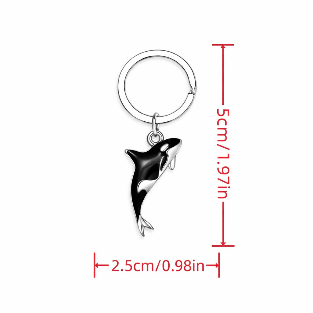 Orca Killer Whale Jewelry Set with Necklace, Earrings, Bracelet and Keychain, Black and Silver - Shamu Gift