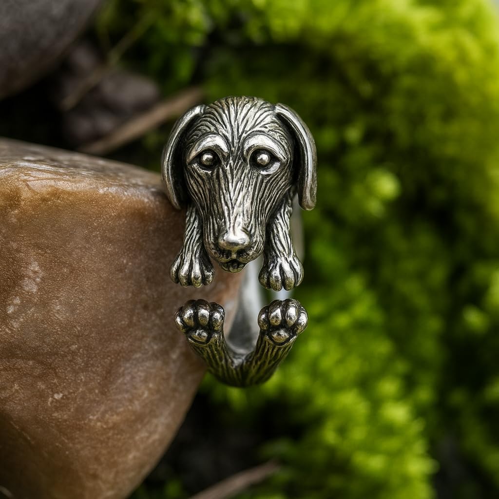 SUPAC Adjustable Silver Dog Ring, Westie Terrier and Bulldog Design, Fashion Jewelry (Silver Dachshund)