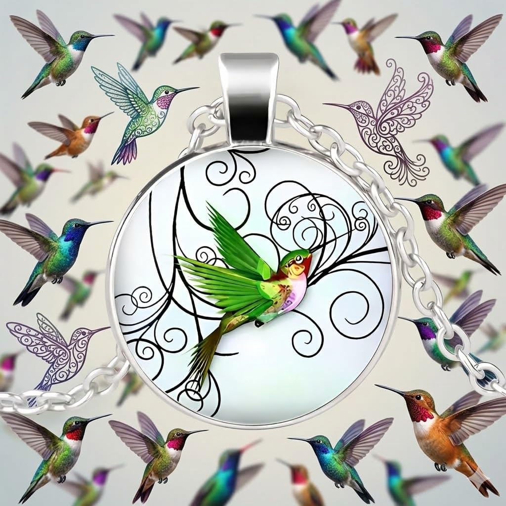 SUPAC Stunning Hummingbird Pendant Necklace - Two Humming Birds Searching for Flower - Fashionable Alloy Jewelry with Delicate Details - Birthday, Party, Gift Idea for Her