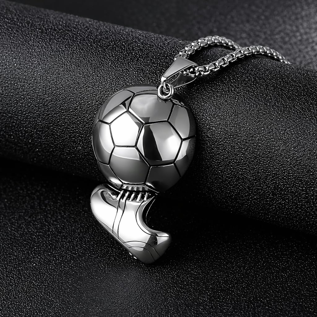 Soccer Cleats and Ball Silver or Gold Necklace – Show Your Love for the Beautiful Game!", - Score Style Points On and Off the Field! Stainless Steel Soccer Fan Pendant - Hip-Hop Street Style Necklace, Durable & Fashion-Forward SUPAC