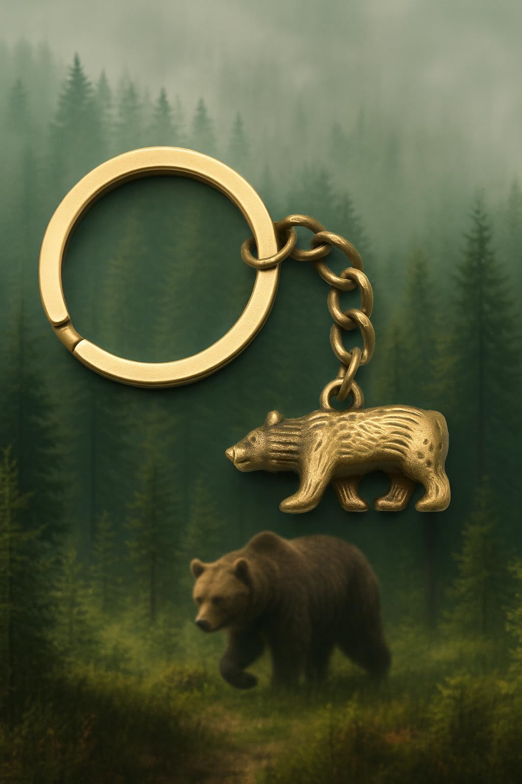 SUPAC New Fashionable Alloy Gold Animal Bear Pendant Key Chain Temperament Bag Car Key Chain Accessory Pendant (Gold)
