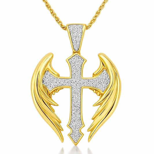 SUPAC Exquisite Golden Angel Cross Pendant Necklace for Men - Elegant Religious Jewelry for Christmas, Birthday Gifts - Unique Faith Symbol with Durable Chain
