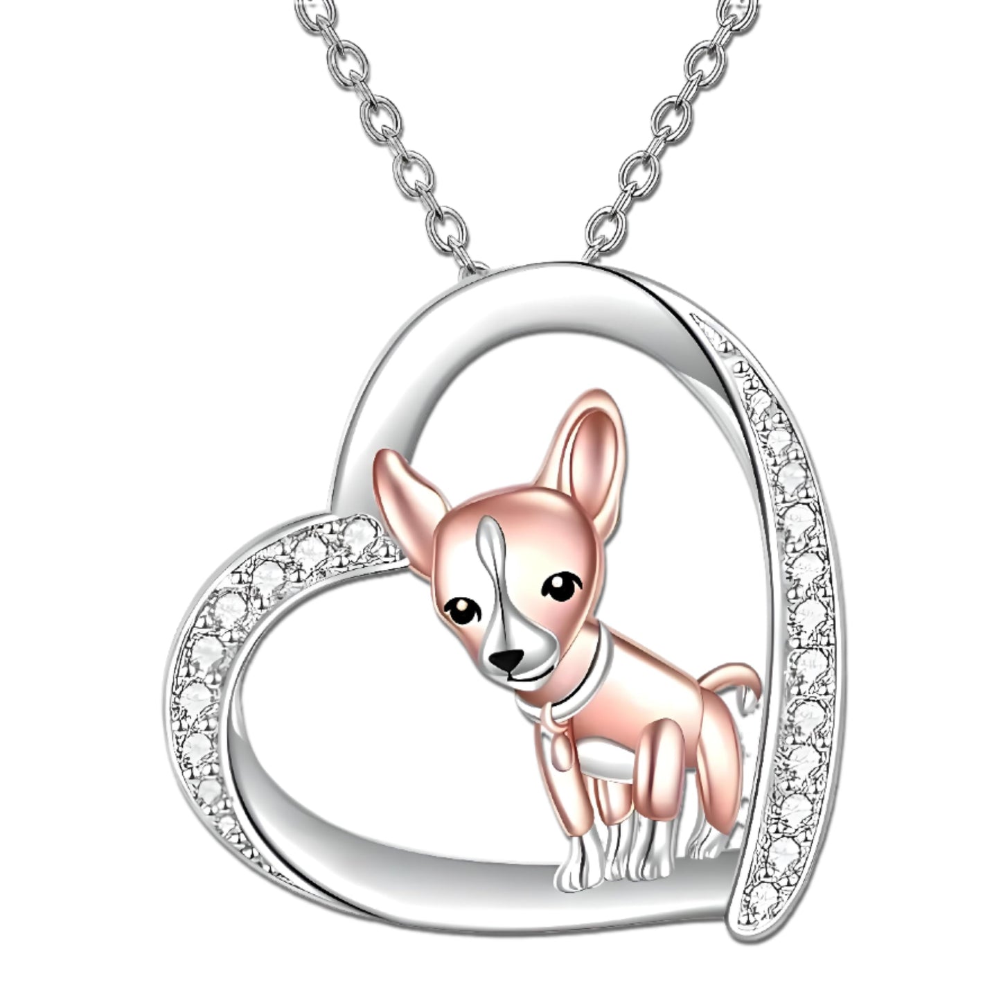 SUPAC Dog Breeds Necklace, German Shepherd, Labrador Retriever, Heart Pendant Necklace, Black and Gold, Crystal Paw Print Design, Dog Lovers Gift