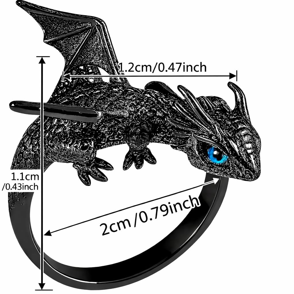 SUPAC Whimsical Silver Flying Dragon Ring - Unique Animal Shape Design, Adjustable Index Finger Ring for Men or Women, Cute Personality Statement Jewelry, Niche Fashion Accessory