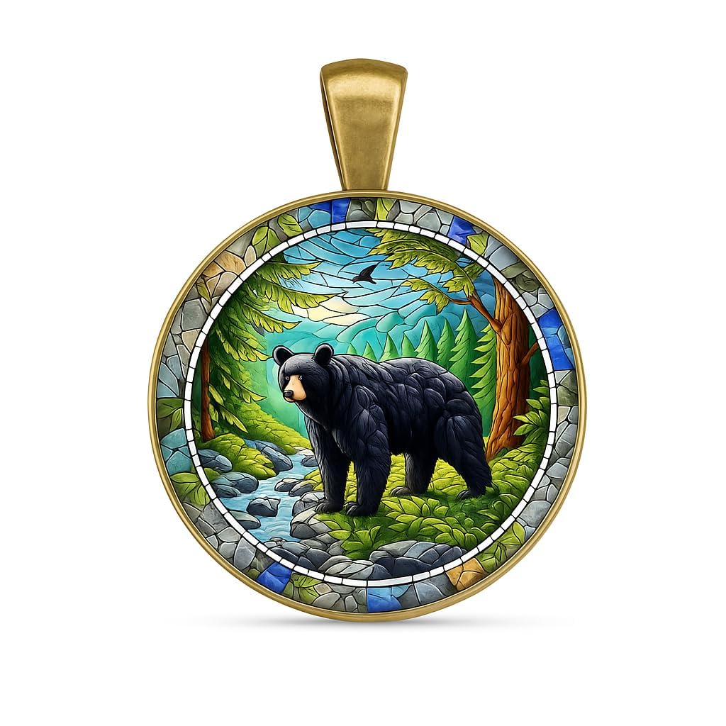 SUPAC 1pc Unique Bear With Forest Background Shaped Metal Keychain - Fashionable Circular Animal Keyring for Men and Friends