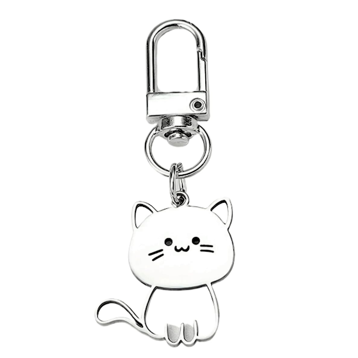 SUPAC Cute Cat Keychain with Carabiner Clip, White Metal, 2.68 x 1.18 inches