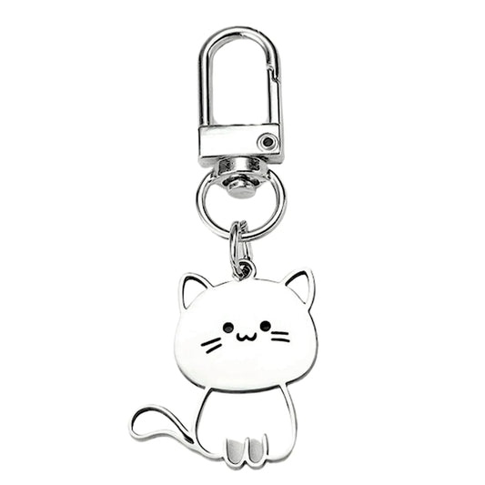 SUPAC Cute Cat Keychain with Carabiner Clip, White Metal, 2.68 x 1.18 inches