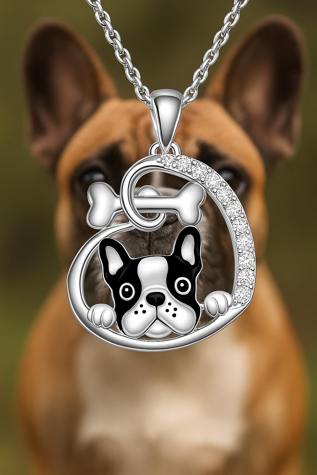 SUPAC Dog Breeds Necklace, German Shepherd, Labrador Retriever, Heart Pendant Necklace, Black and Gold, Crystal Paw Print Design, Dog Lovers Gift