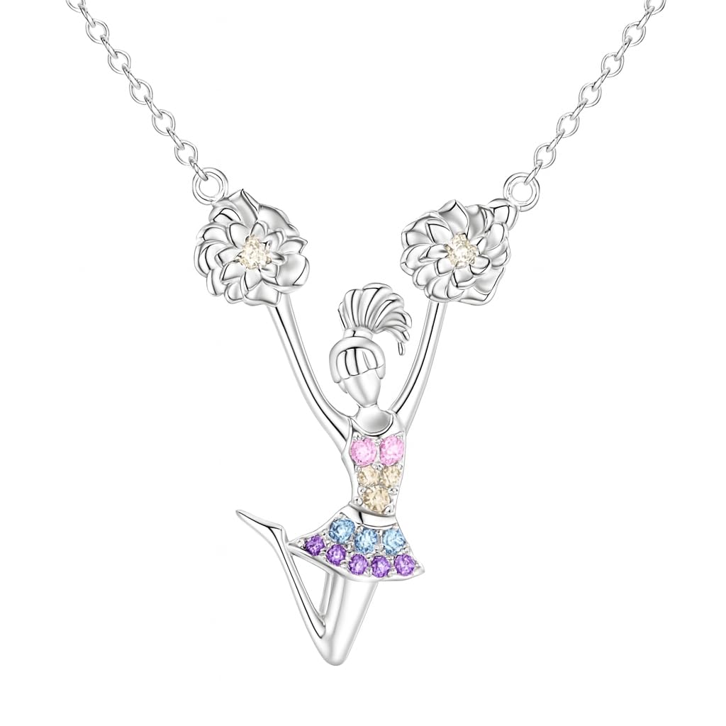 Sports Heart Necklace, 9 Different Sport Options: Basketball, Jumping Cheerleader, Gymnast, Softball, Volleyball, Ballet Ballerina, Runner, Sports Accessories Birthday Gift- Simulated Rainbow Diamonds, Christmas, Birthday or Party Gift