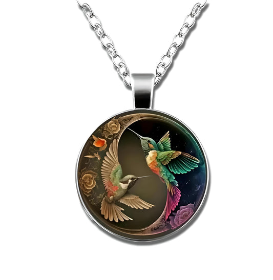 SUPAC Stunning Hummingbird Pendant Necklace - Two Humming Birds Searching for Flower - Fashionable Alloy Jewelry with Delicate Details - Birthday, Party, Gift Idea for Her