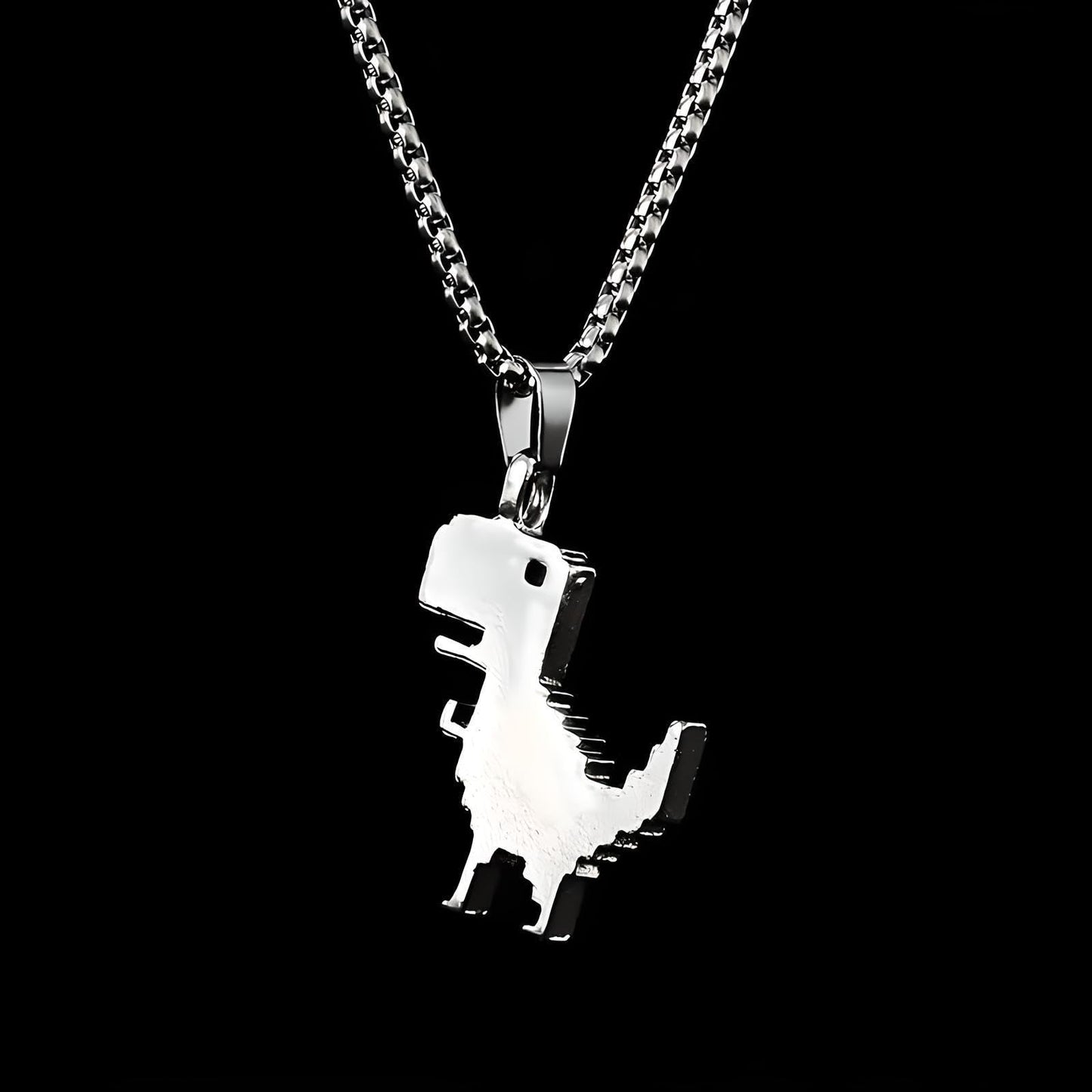 Sterling Silver Plated T-Rex Dinosaur Pendant Necklace for Men or Women - Christmas or Birthday Gift