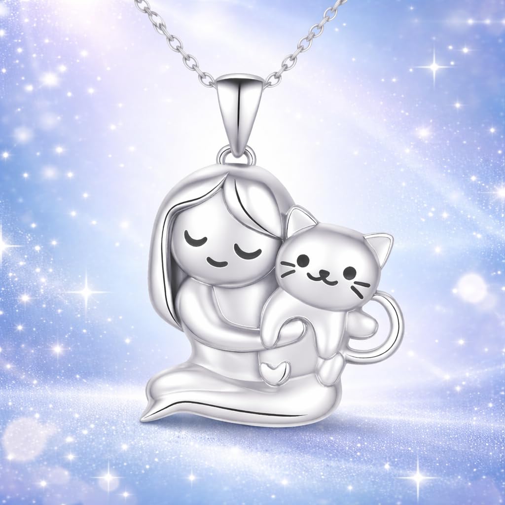 SUPAC Cute Cat Heart Necklace, With Black Kitten Sitting Together - Charming Heart Necklace in Rose Gold - Stylish Versatile Gift for Women & Party Accessory!