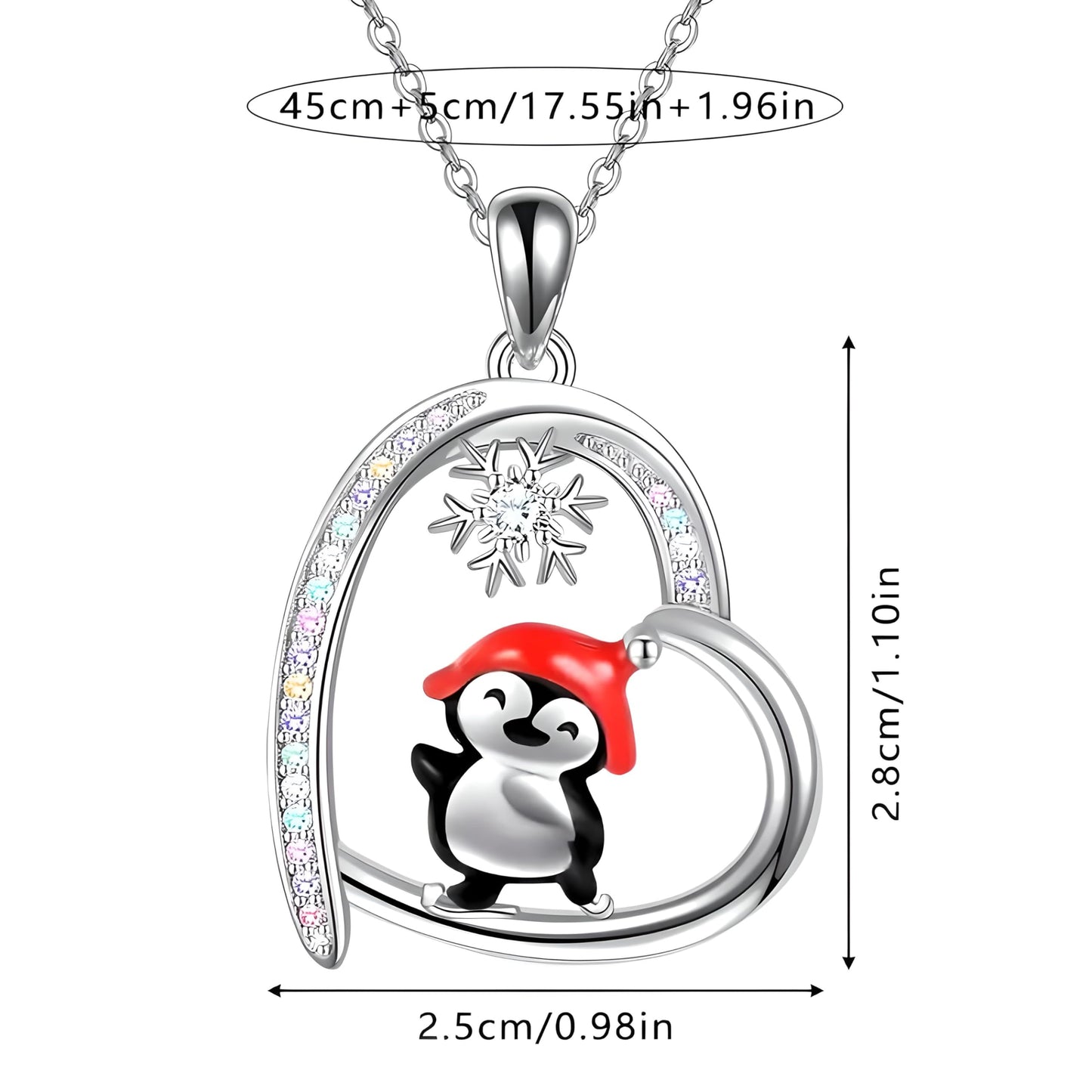 SUPAC Happy Feet Dancing Penguin with Snowflake Pendant Necklace with Rhinestones, Gift for a Birthday or Christmas